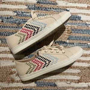 Jack Rogers cream embroidered sneakers